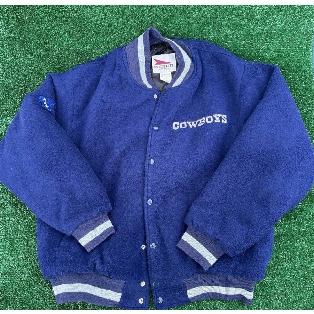 Vintage Pro Elite Dallas Cowboys Fleece Varsity Jacket Blue Mens Medium Made USA
